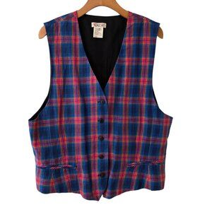 Talbots Vest Button Front Women's Sz 16 Holiday Plaid Festive Classic Look
